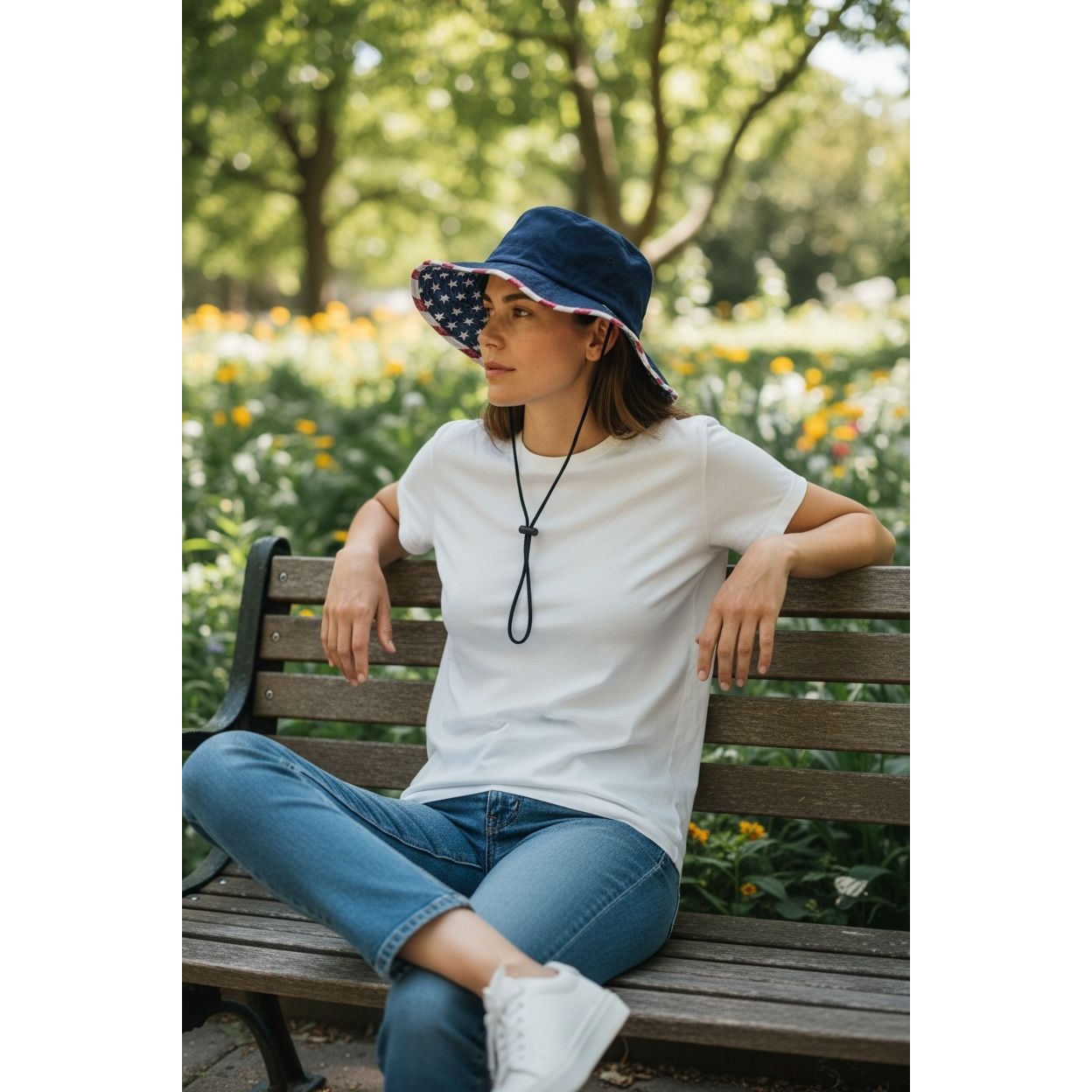 Wemco Reversible Americana Boonie Hat With Stars & Stripes Pattern Adjustable Chin Strap One Size