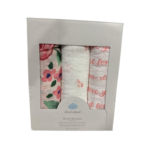 Cloud Island 3-Pack 100% Cotton Muslin Baby Blankets, Floral & Love You Prints, 47x47 Inches