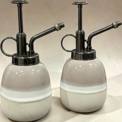 Ceramic Plant Mister Bottle Set With Stainless Steel Pump Beige Gradient Design Indoor Gardening Tool 2-Pack