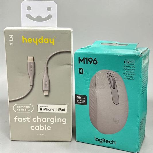 Heyday USB-C Fast Charging Cable 3 Ft & Logitech M196 Wireless Mouse Bluetooth 12-Month Battery Life