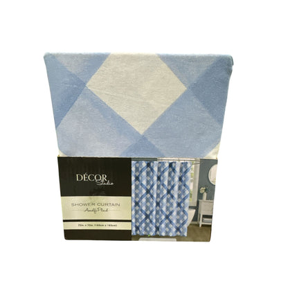 Décor Studio Amalfi Plaid Shower Curtain Blue & White 72"x72" Polyester/Cotton Blend