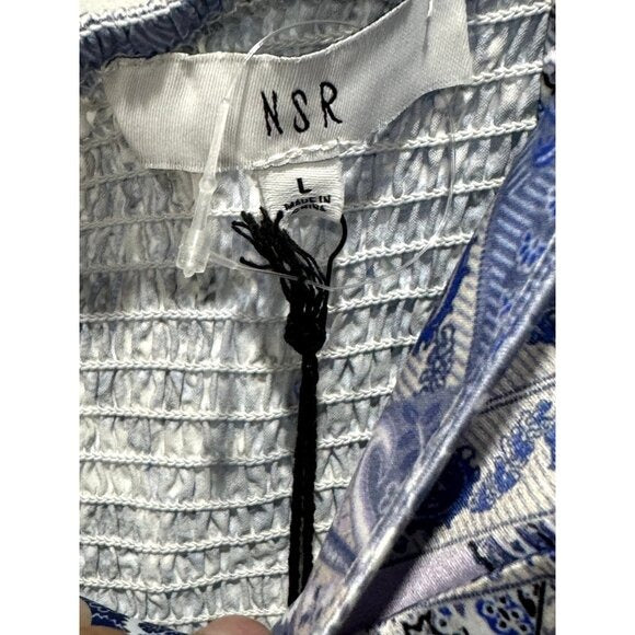 NSR Square Neck Puff Sleeve Midi Dress Blue & Lavender Paisley Print Polyester Women's Size L