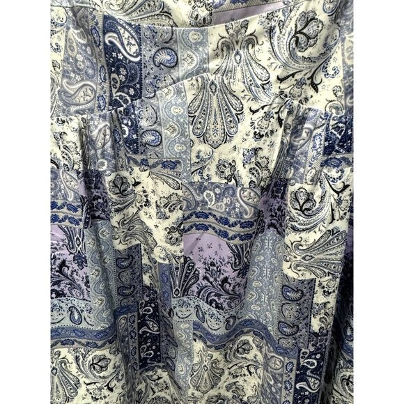 NSR Square Neck Puff Sleeve Midi Dress Blue & Lavender Paisley Print Polyester Women's Size L