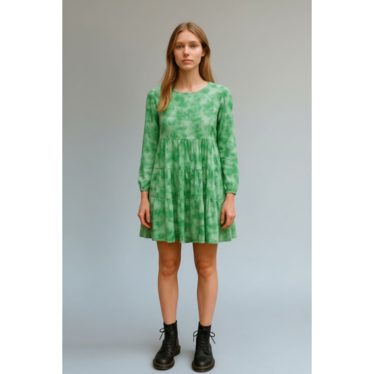Love X Design Green Tie-Dye Long Sleeve Babydoll Mesh Dress Size M