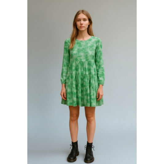 Love X Design Green Tie-Dye Long Sleeve Babydoll Mesh Dress Size M