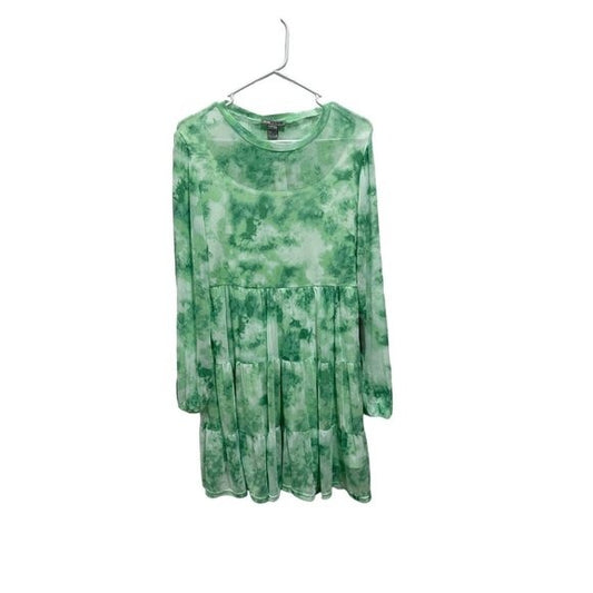 Love X Design Green Tie-Dye Long Sleeve Babydoll Mesh Dress Size M