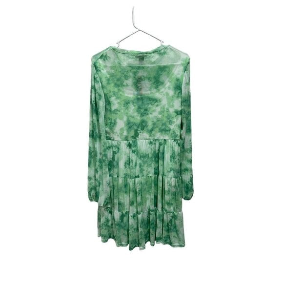 Love X Design Green Tie-Dye Long Sleeve Babydoll Mesh Dress Size M