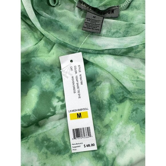 Love X Design Green Tie-Dye Long Sleeve Babydoll Mesh Dress Size M