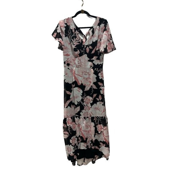 Julia Jordan Black & Pink Floral High-Low Maxi Dress Size 6