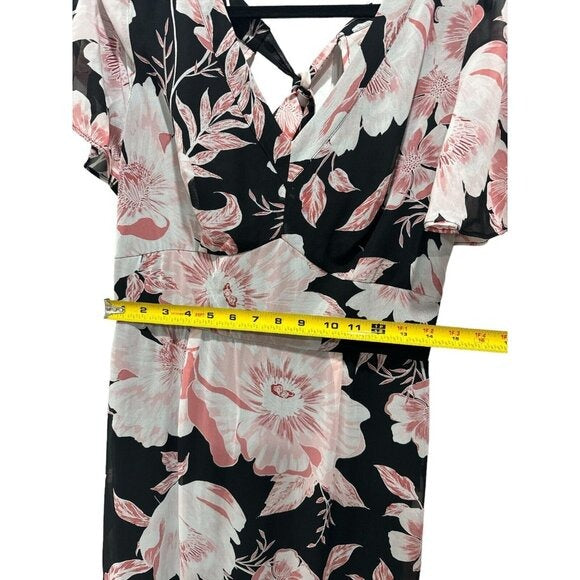 Julia Jordan Black & Pink Floral High-Low Maxi Dress Size 6