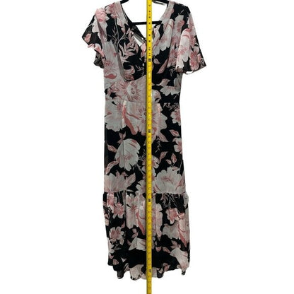 Julia Jordan Black & Pink Floral High-Low Maxi Dress Size 6