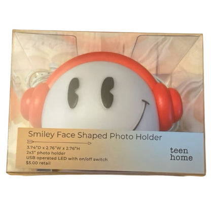 Smiley Face Shaped LED Photo Holder With USB Operated Light & Red Headphones