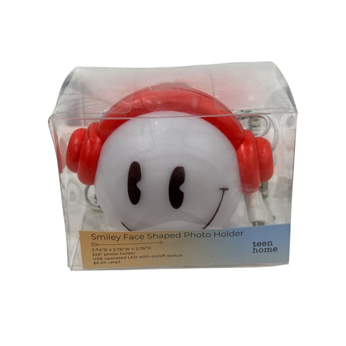 Smiley Face Shaped LED Photo Holder With USB Operated Light & Red Headphones