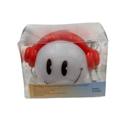 Smiley Face Shaped LED Photo Holder With USB Operated Light & Red Headphones