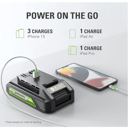 Greenworks 24V 2.0Ah Lithium-Ion Battery With USB Port LED Indicator 48Wh