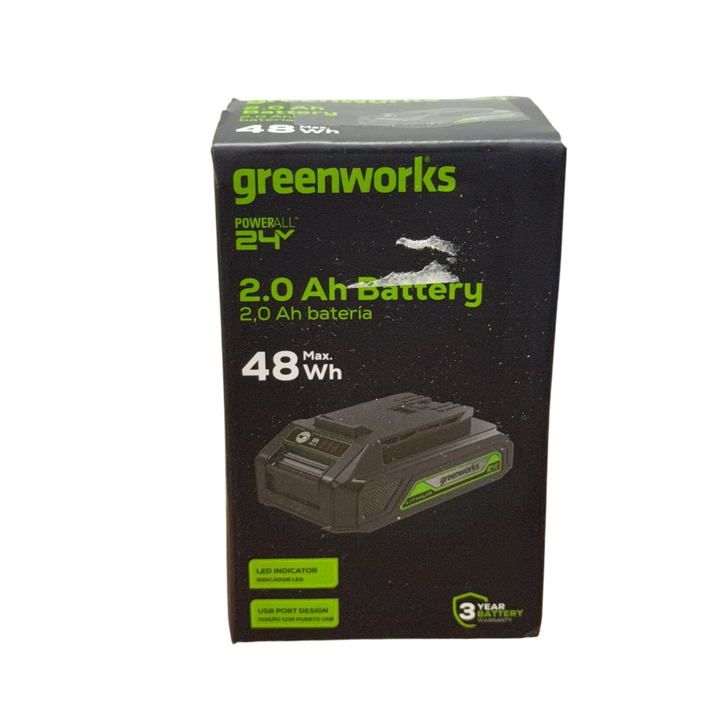 Greenworks 24V 2.0Ah Lithium-Ion Battery With USB Port LED Indicator 48Wh