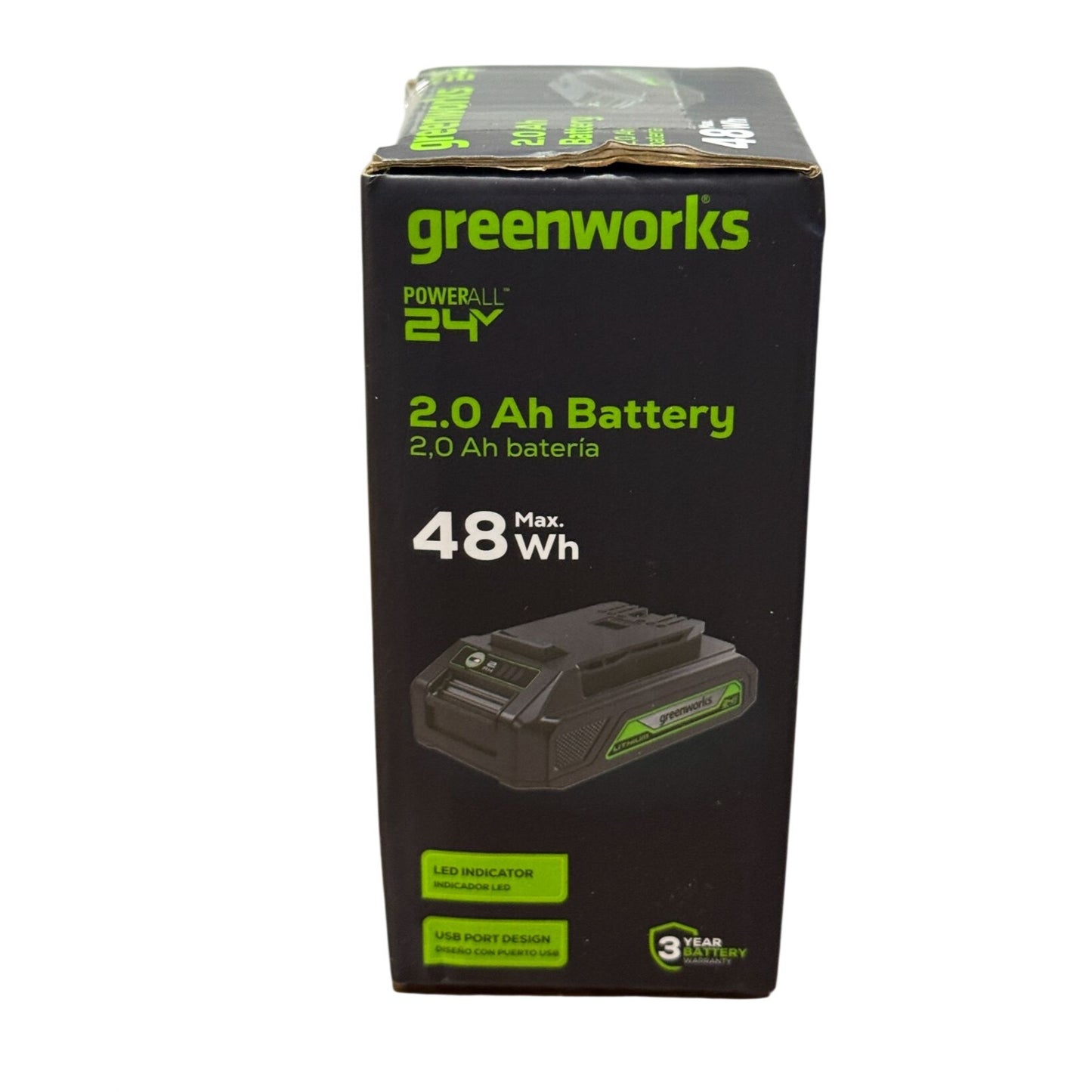 Greenworks 24V 2.0Ah Lithium-Ion Battery With USB Port LED Indicator 48Wh