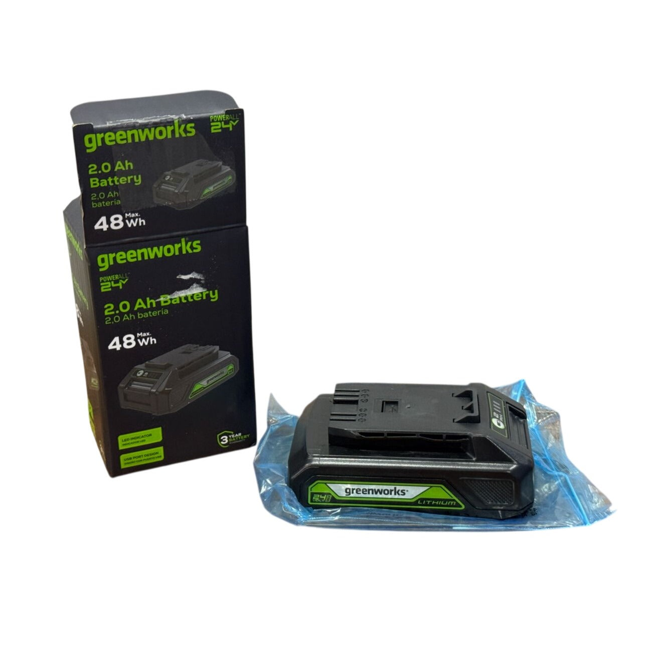 Greenworks 24V 2.0Ah Lithium-Ion Battery With USB Port LED Indicator 48Wh
