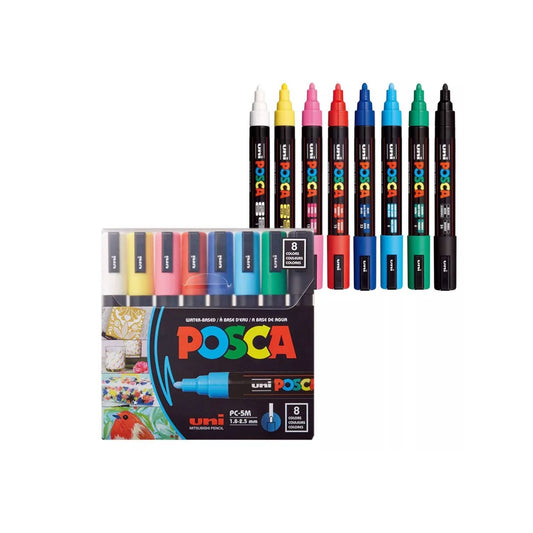Uni Posca Paint Marker Set 8 Colors PC-5M 1.8-2.5mm Water-Based Fade & Water Resistant