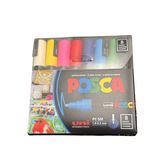 Uni Posca Paint Marker Set 8 Colors PC-5M 1.8-2.5mm Water-Based Fade & Water Resistant