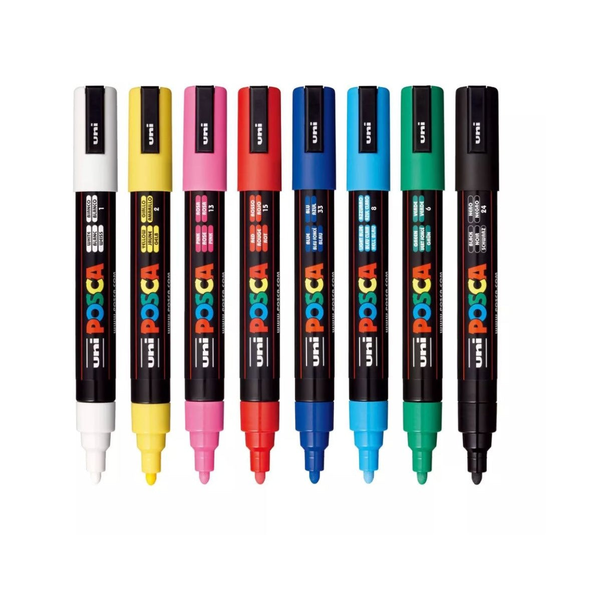 Uni Posca Paint Marker Set 8 Colors PC-5M 1.8-2.5mm Water-Based Fade & Water Resistant