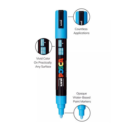 Uni Posca Paint Marker Set 8 Colors PC-5M 1.8-2.5mm Water-Based Fade & Water Resistant