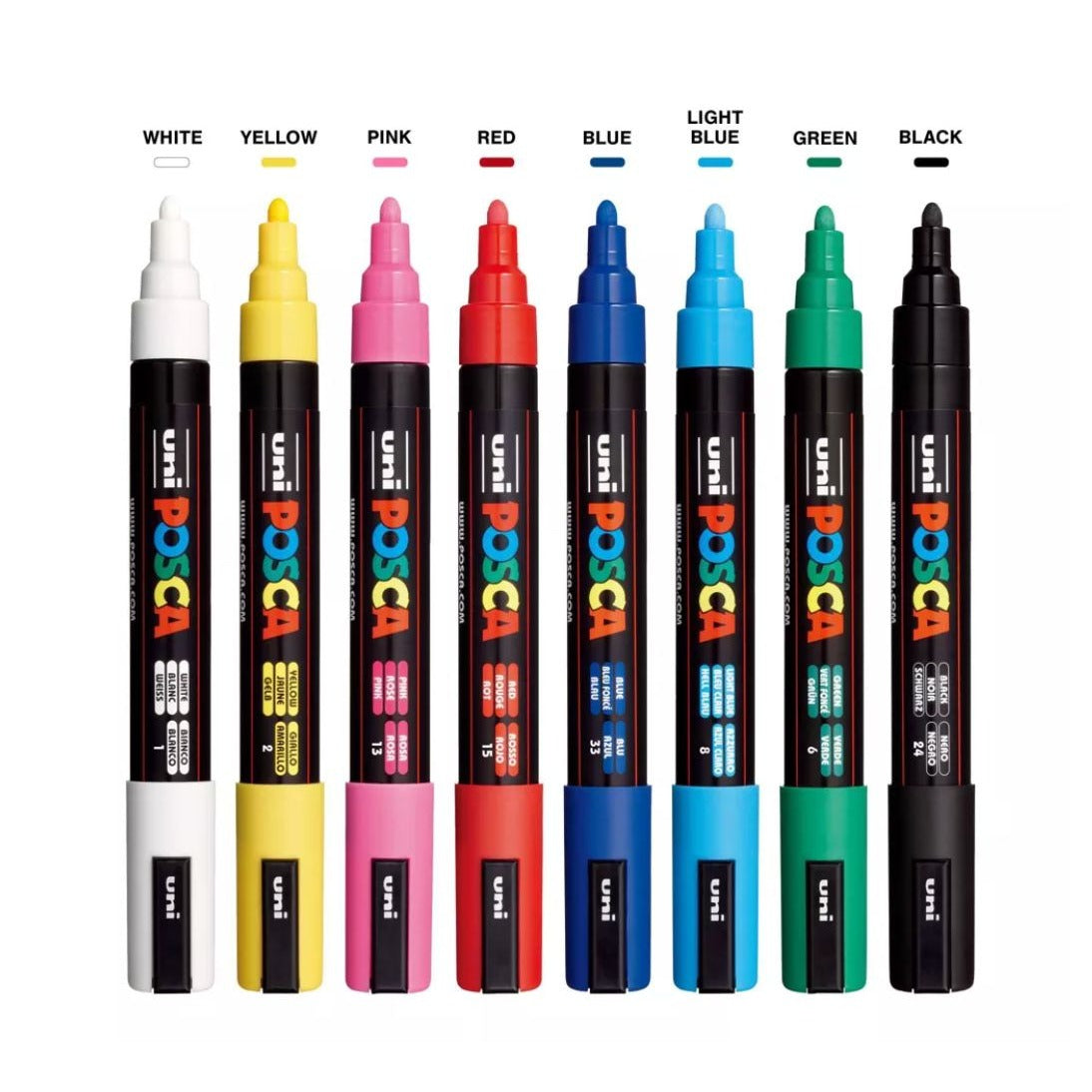 Uni Posca Paint Marker Set 8 Colors PC-5M 1.8-2.5mm Water-Based Fade & Water Resistant