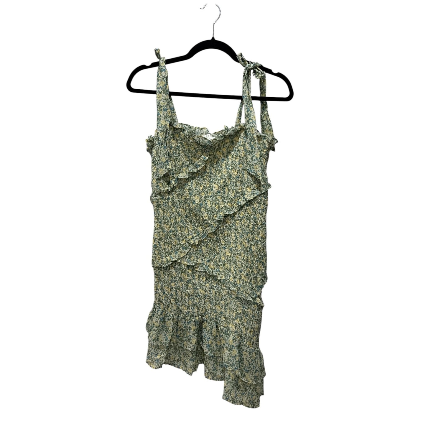 Astr The Label Yellow Green Multi Ruffle Smocked Mini Dress With Adjustable Straps Size M