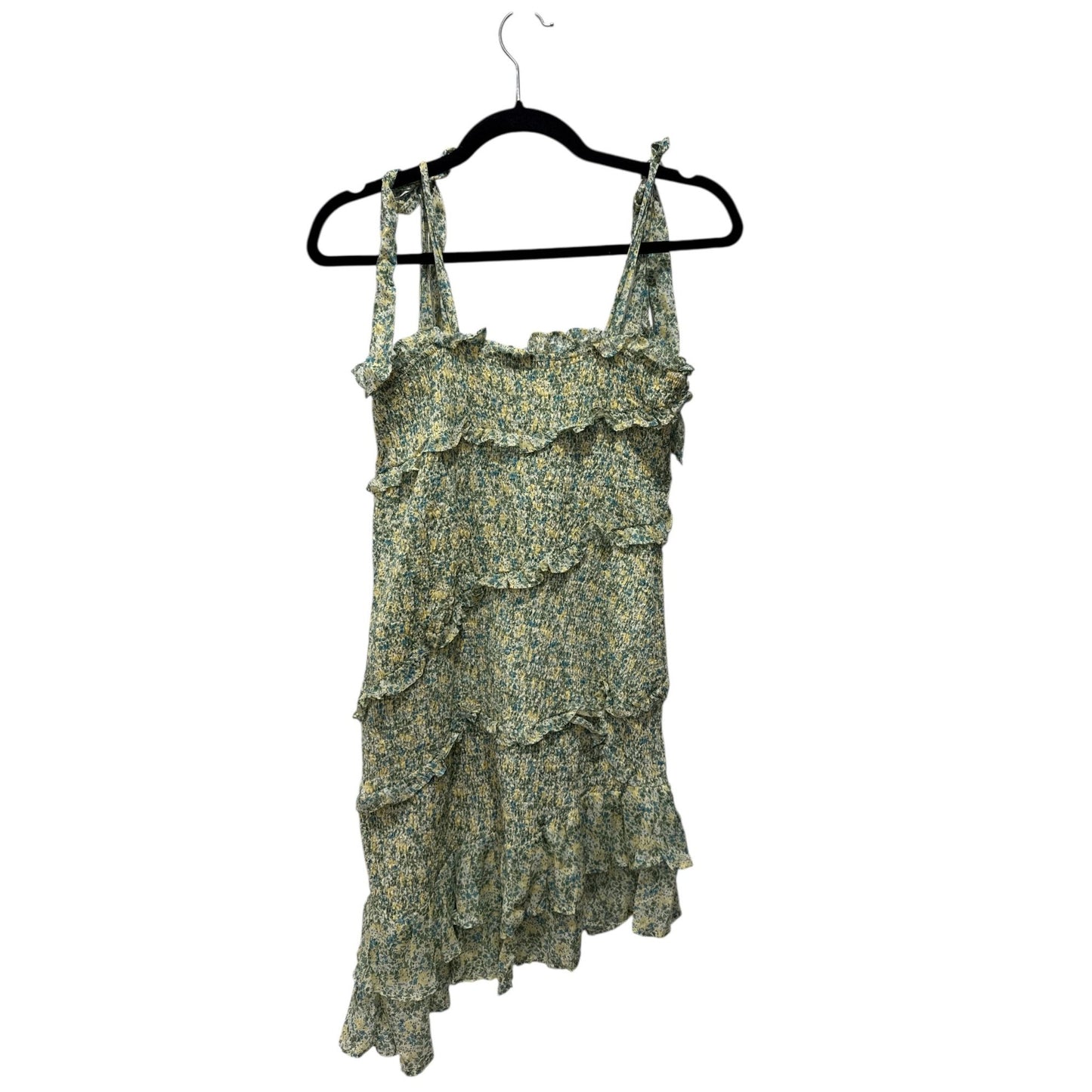 Astr The Label Yellow Green Multi Ruffle Smocked Mini Dress With Adjustable Straps Size M