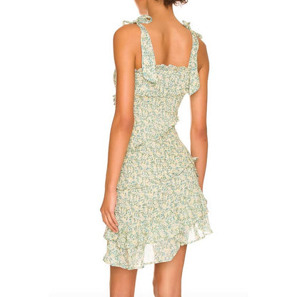 Astr The Label Yellow Green Multi Ruffle Smocked Mini Dress With Adjustable Straps Size M