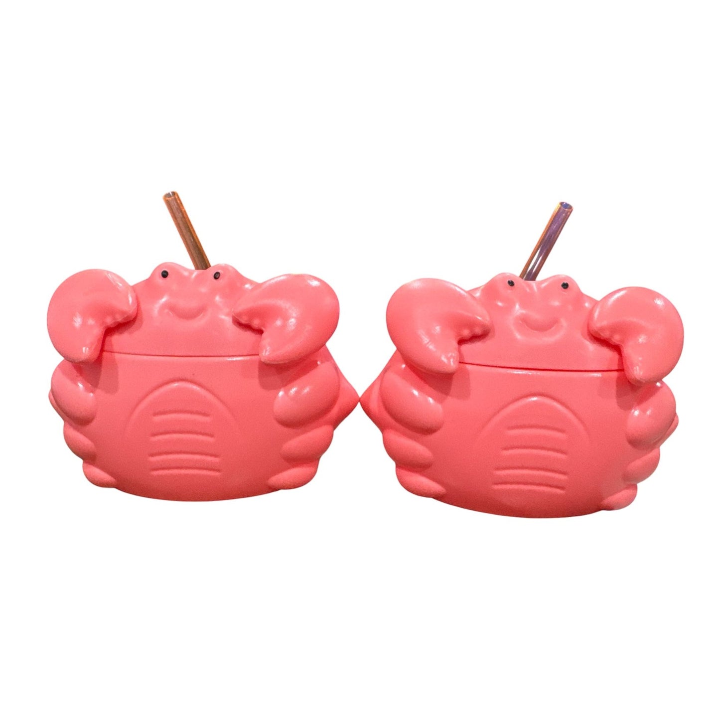 Crab-Shaped Tumbler Cups With Straws - Set Of 2 - Pink - Sun Squad