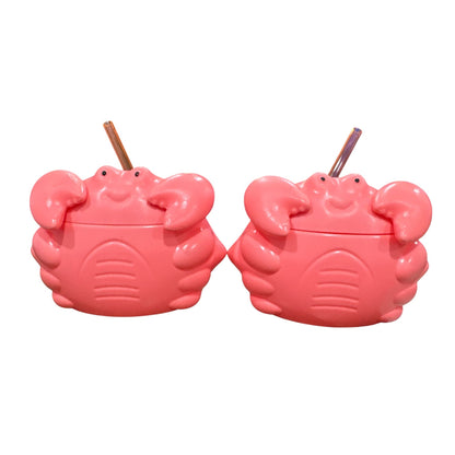 Crab-Shaped Tumbler Cups With Straws - Set Of 2 - Pink - Sun Squad