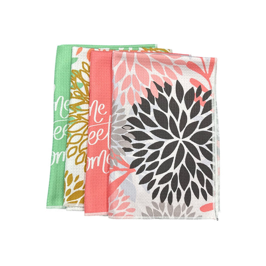 Floral & Home Sweet Home Microfiber Kitchen Towels Set Of 4