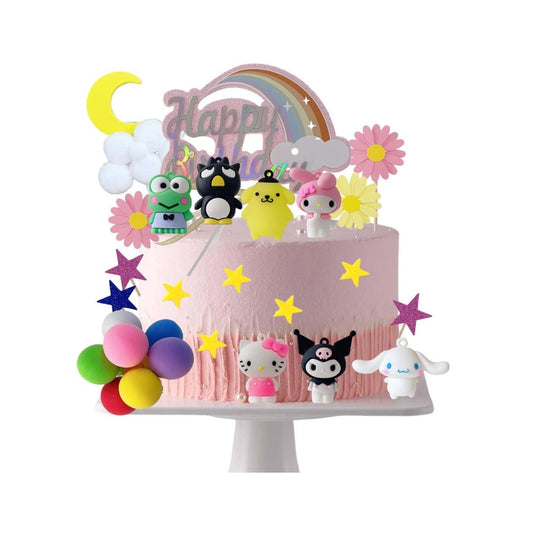36pcs. Hello Kitty & Friends Cake Topper Set With Rainbow Theme For Birthday Party Decorations