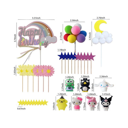 36pcs. Hello Kitty & Friends Cake Topper Set With Rainbow Theme For Birthday Party Decorations
