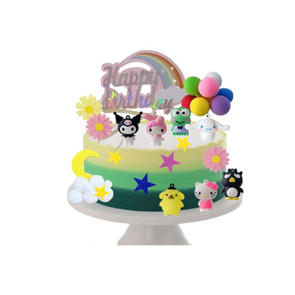 36pcs. Hello Kitty & Friends Cake Topper Set With Rainbow Theme For Birthday Party Decorations
