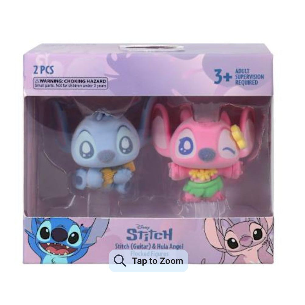Disney Stitch Guitar & Hula Angel Flocked Figures 2-Piece Set Ages 3+ Collectible Gift Box