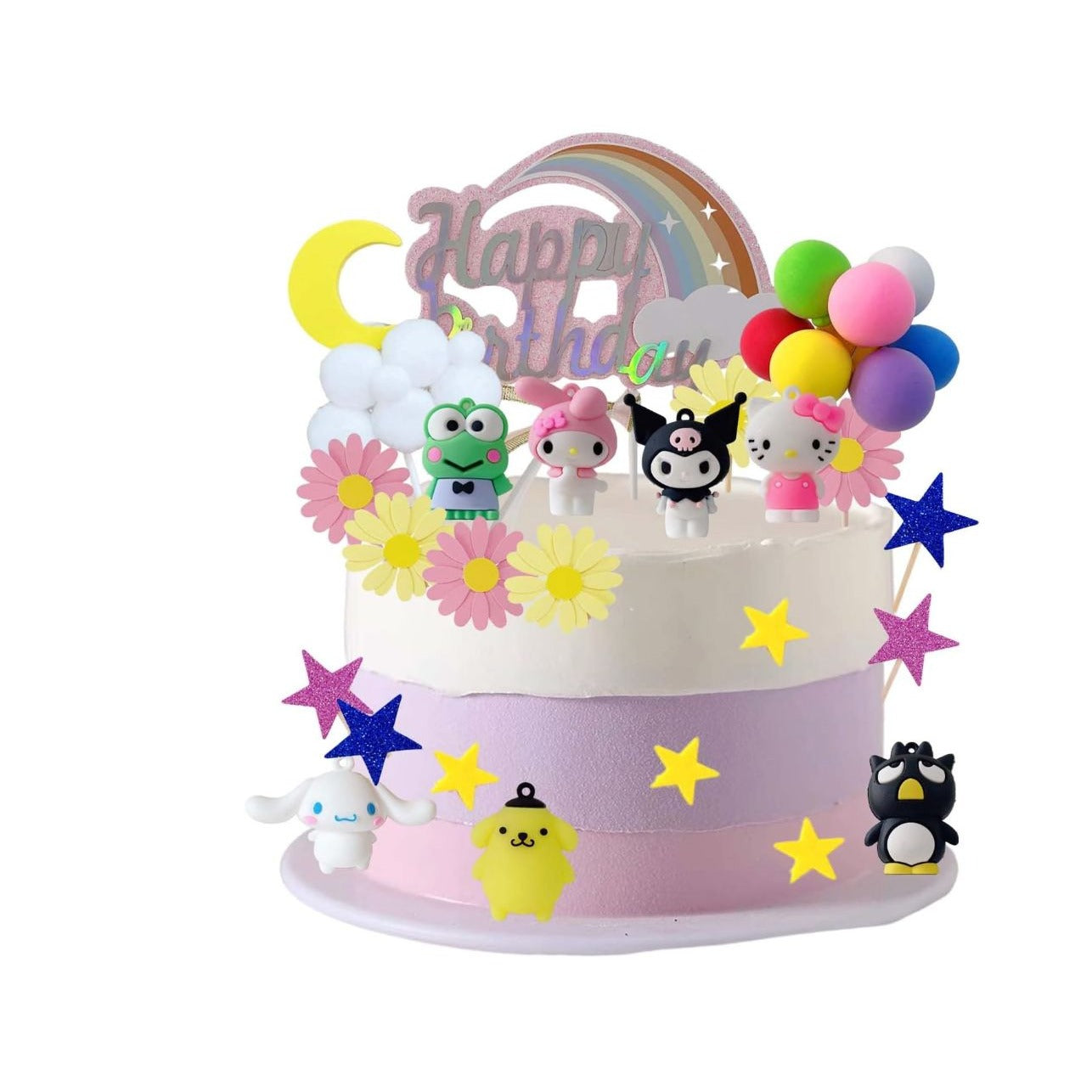 36pcs Kitty Cake Topper Rainbow Balloon Hello kuromi Birthday Party Cake Decorations Supplies Set