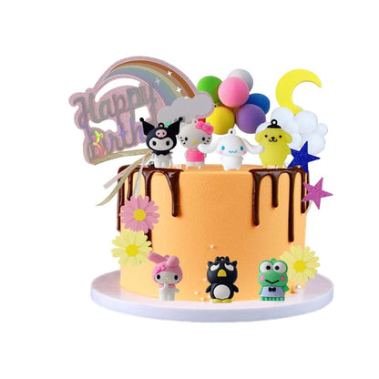 36pcs Kitty Cake Topper Rainbow Balloon Hello kuromi Birthday Party Cake Decorations Supplies Set