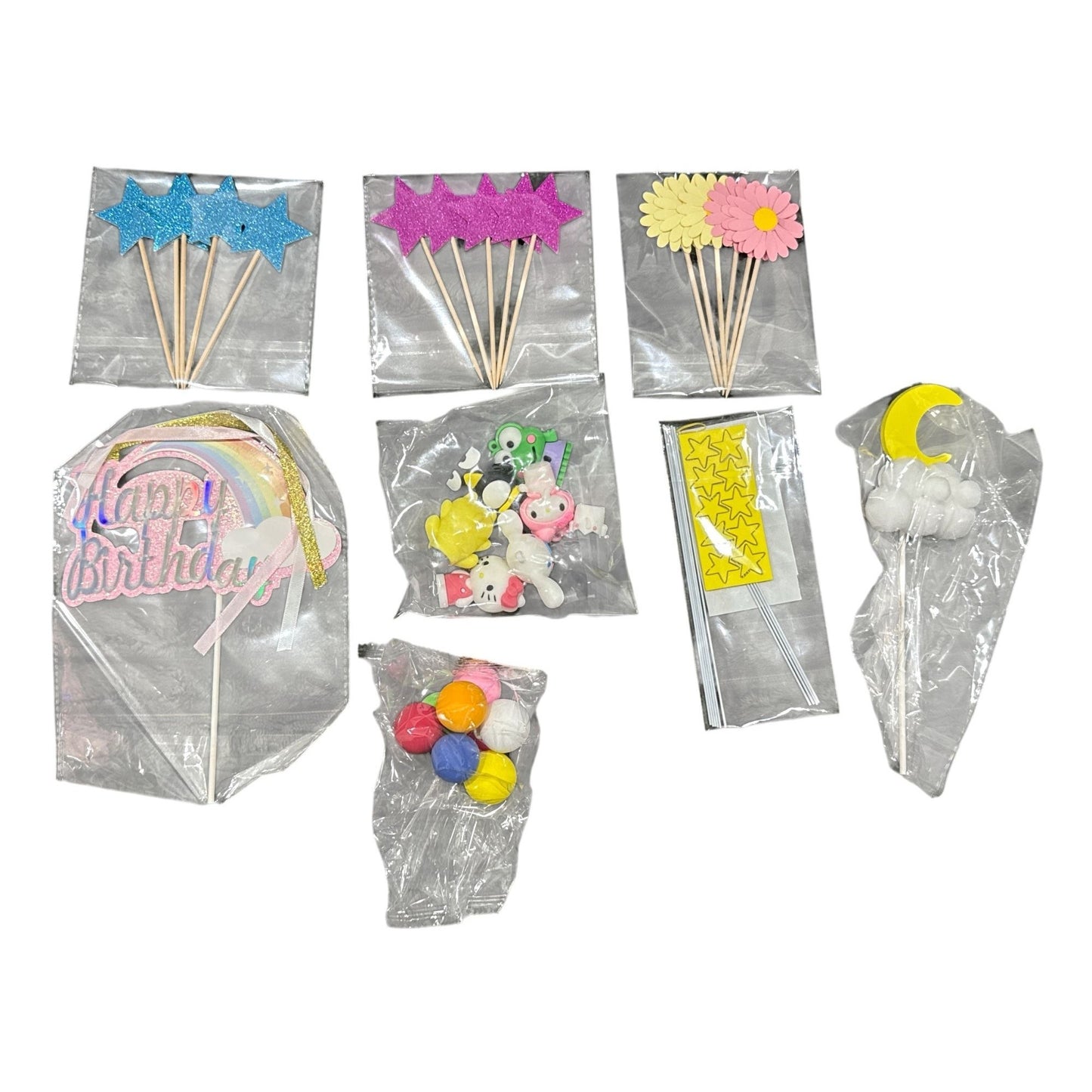 36pcs Kitty Cake Topper Rainbow Balloon Hello kuromi Birthday Party Cake Decorations Supplies Set