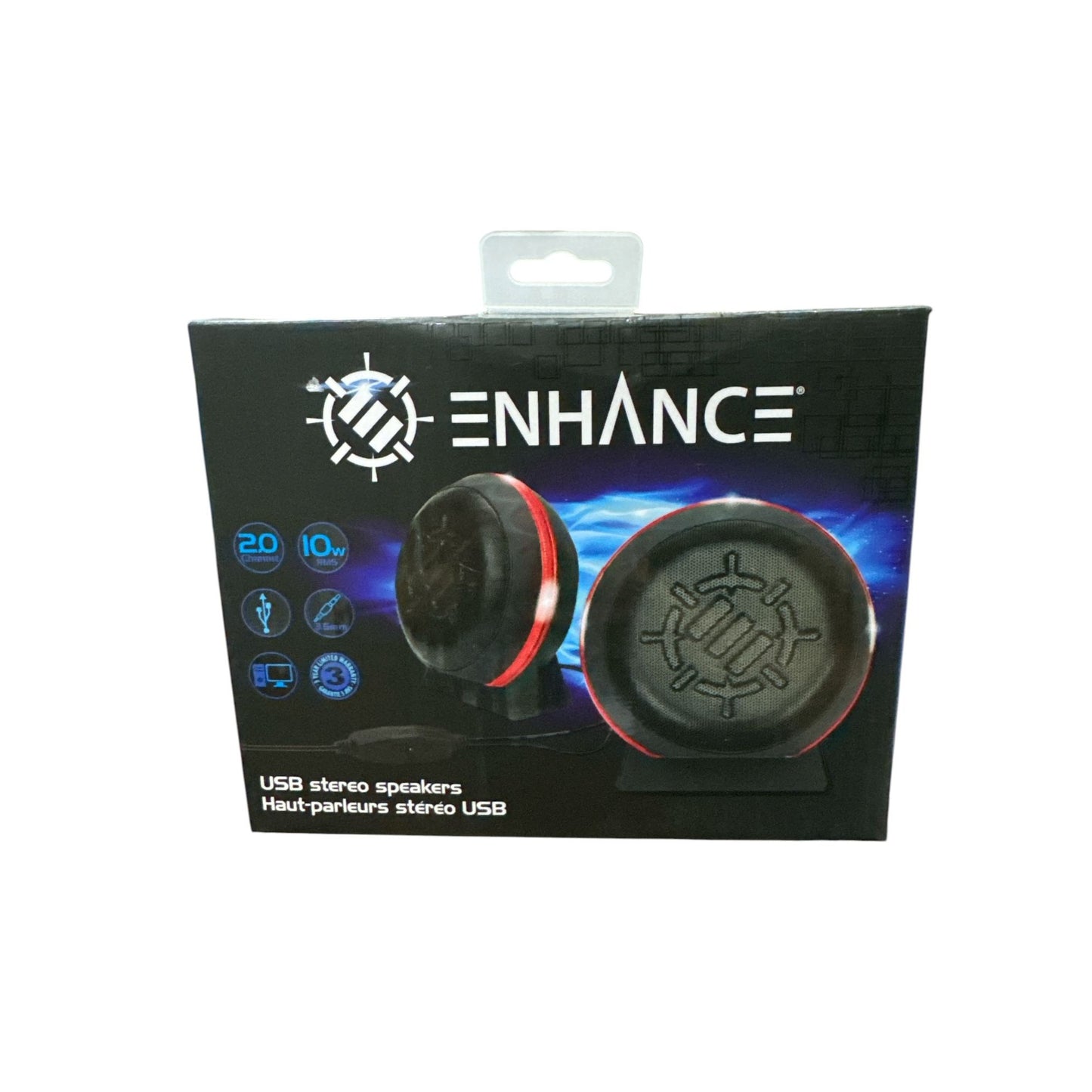 Enhance USB Stereo Speakers With LED Accents & Rubberized Housing 10W RMS Power 3.5mm AUX & USB Input
