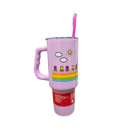 Hello Kitty 40 Oz Stainless Steel Tumbler With Handle & Straw - Pastel Rainbow Design