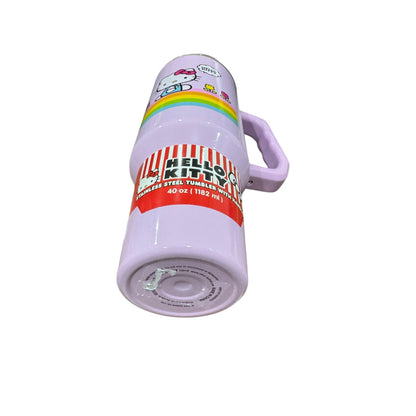 Hello Kitty 40 Oz Stainless Steel Tumbler With Handle & Straw - Pastel Rainbow Design
