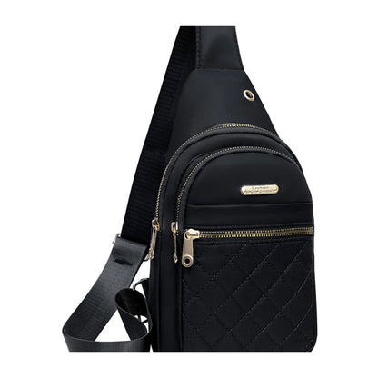 Small Quilted Crossbody Sling Backpack With Multi-Pockets & Headphone Port - Black