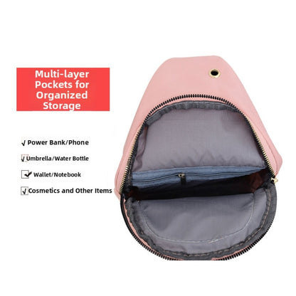Small Quilted Crossbody Sling Backpack With Multi-Pockets & Headphone Port - Black