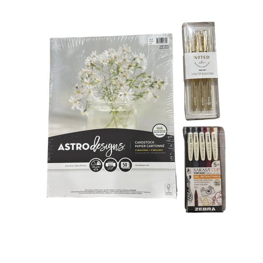 Astrodesigns Cardstock 50 Sheets, Zebra Sarasa Clip Gel Pens 5ct, & Noted By Post-It Felt Tip Pens 3ct