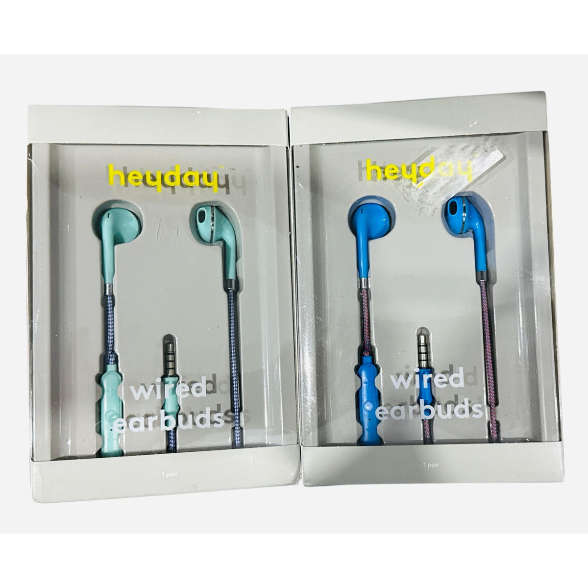 Heyday Wired Earbuds With 3.5mm Aux Plug Microphone & Remote Comfort Fit Blue & Teal Set Of 2