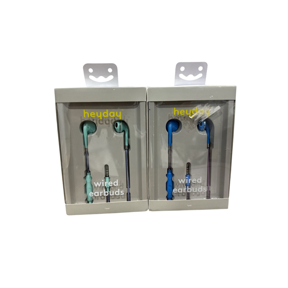 Heyday Wired Earbuds With 3.5mm Aux Plug Microphone & Remote Comfort Fit Blue & Teal Set Of 2