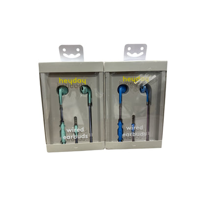 Heyday Wired Earbuds With 3.5mm Aux Plug Microphone & Remote Comfort Fit Blue & Teal Set Of 2