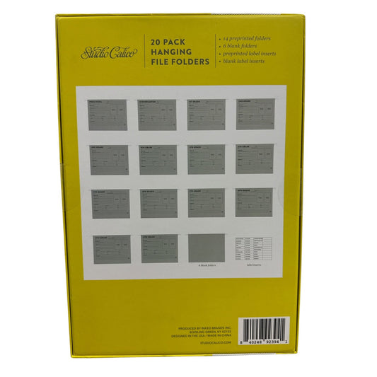 Studio Calico 20-Pack Hanging File Folders Through The Years Folder System Preprinted & Blank Yellow